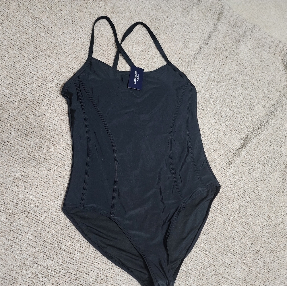 NWT Ocean Blues Black One Piece Swimsuit With Adjustable Straps XL